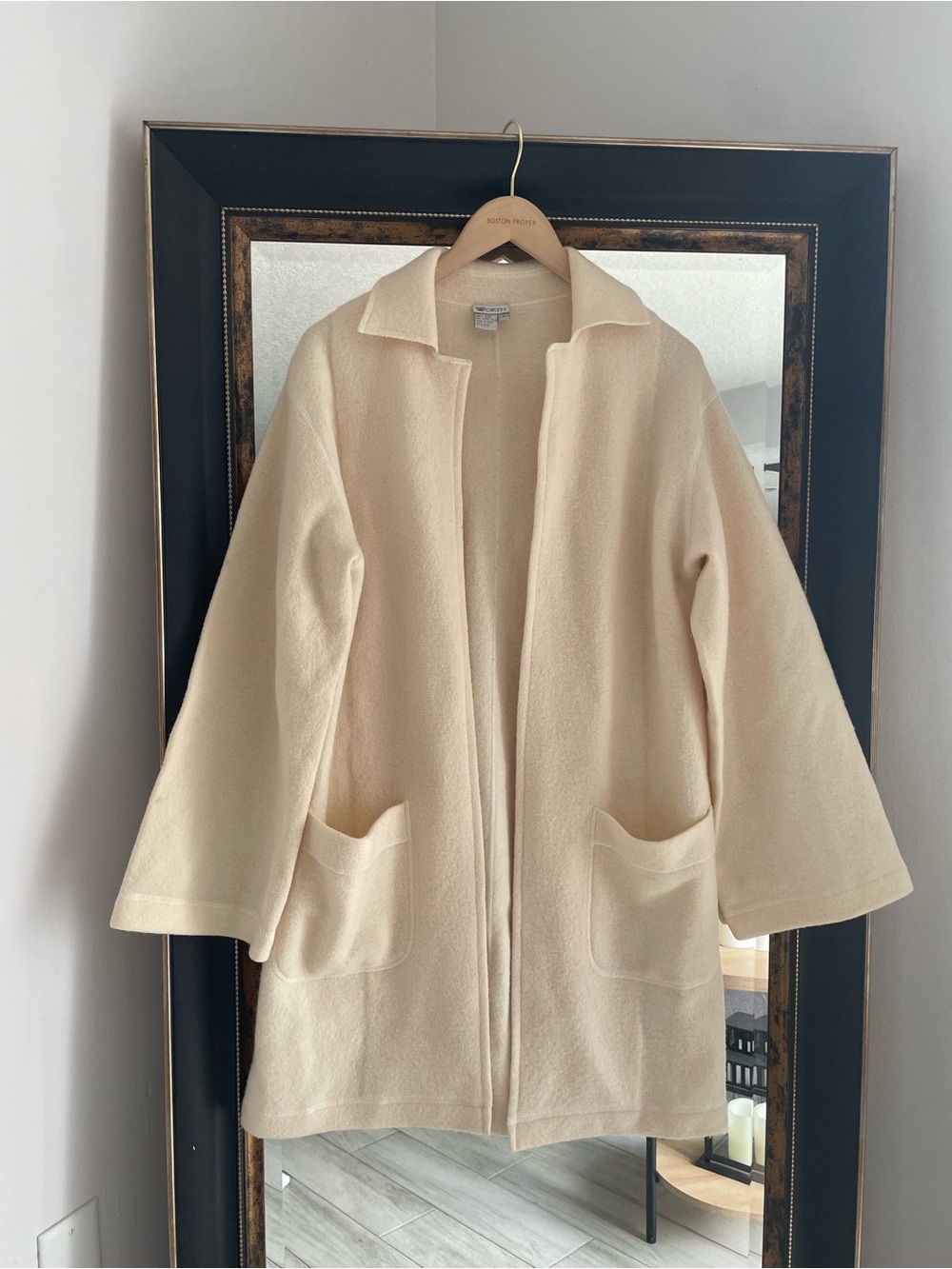 WORTH Wool Cream Open-Front Coatigan with Side Pockets - Picture 2 of 5